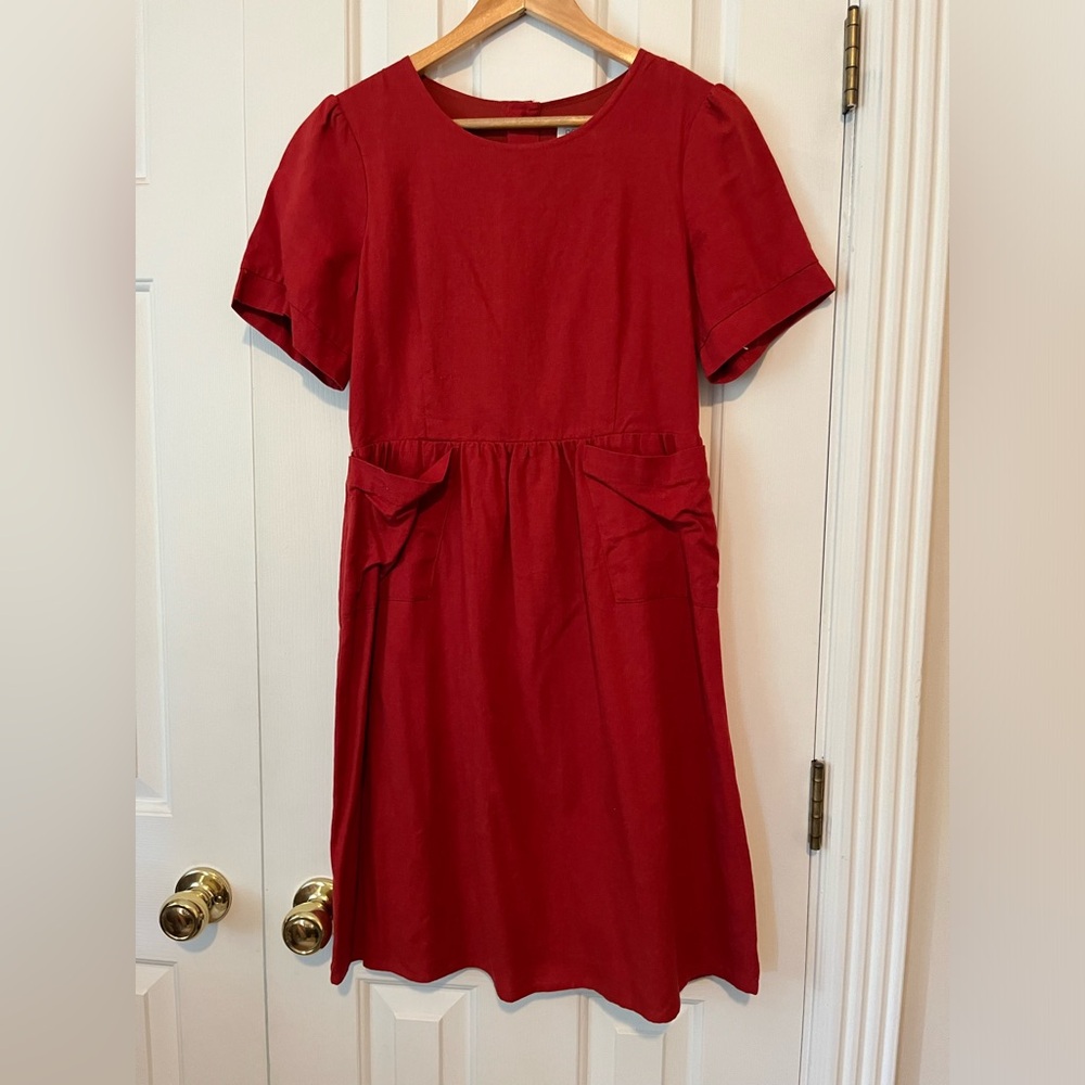 Roolee Red Linen Dress with Buttons Down the Back in Size Small